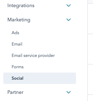 find social tab in hubspot